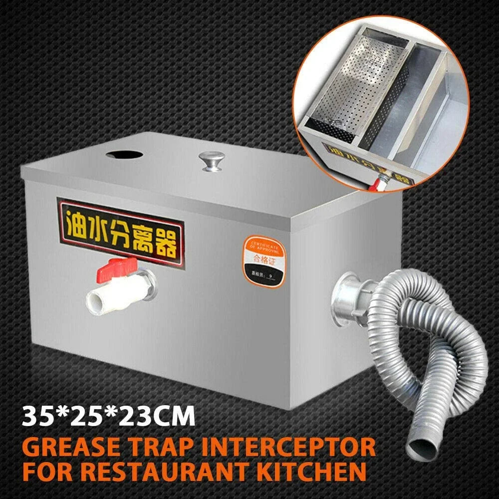 Miumaeov Stainless Steel Grease Trap Commercial Kitchen Wastewater Oil-water Interceptor Grease Trap Interceptor with Removable Fine Mesh Filter